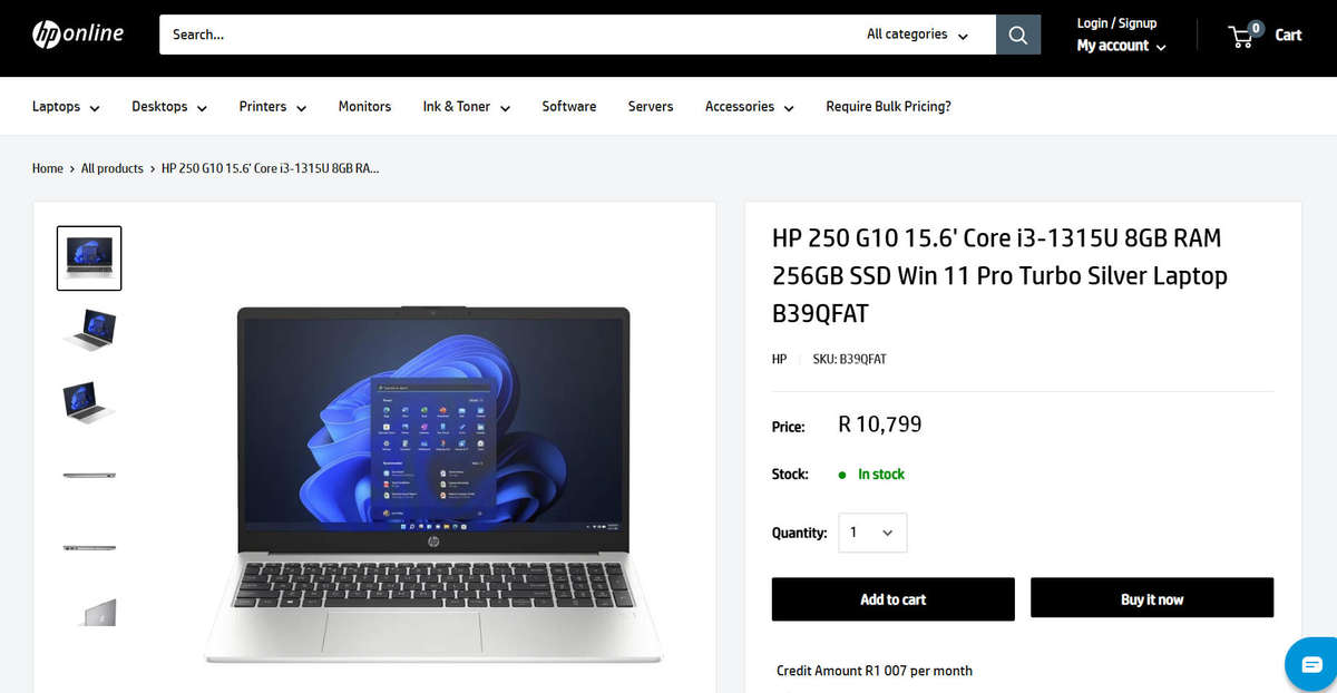 HP 250 G10 | 13th Gen Core i3-1315U, 8GB Ram, 256GB SSD, Win 11 Pro, 15.6' Display, 2026 Warranty