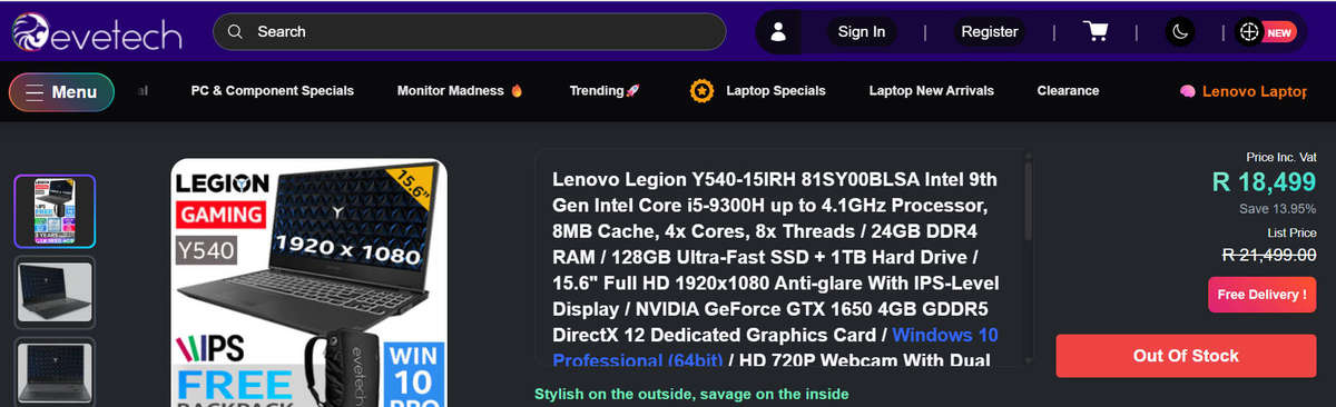 Lenovo Legion Y540-151RH | 9th Gen Core i5, 16GB Ram, 512GB SSD, 4GB NVIDIA GTX 1650, 15.6' FHD