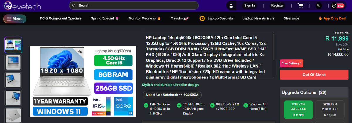 HP 14s | 12th Gen Core i5, 8GB RAM, 256GB SSD, FHD, HDMI, Win 11