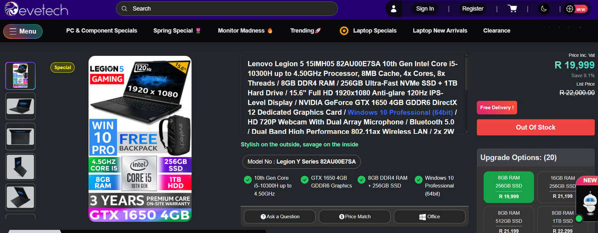 Lenovo Legion 5 | 10th Gen Core i5, 32GB Ram, 512GB SSD + 1TB, 4GB NVIDIA GeForce GTX 1650 Graphics