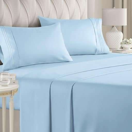4pc King sheet set, includes 1x flat sheet, 1 x fitted sheet and 2 pillow cases, Baby Blue