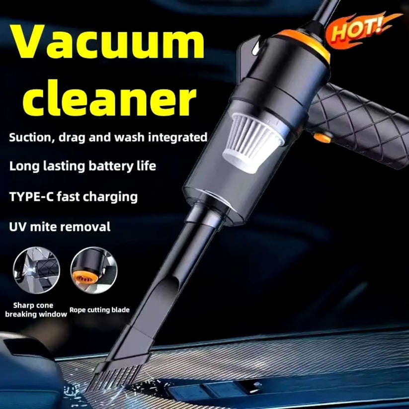 6000Pa High-Power Car Vacuum Cleaner with seat belt Cutter and Safety Hammer Portable, Rechargeable