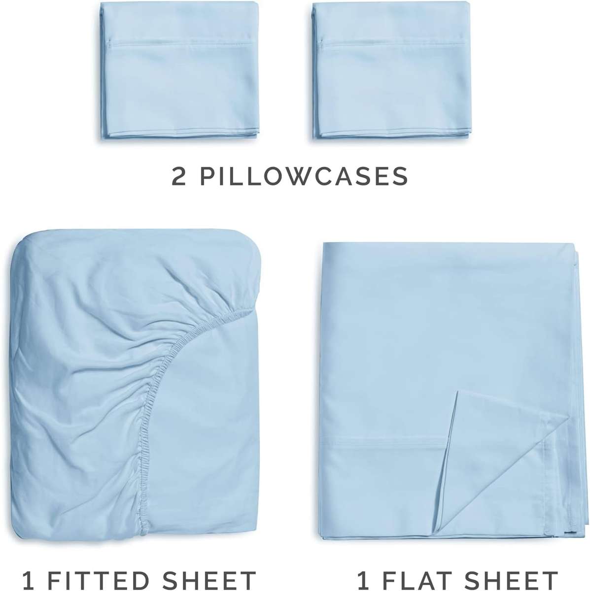 4pc King sheet set, includes 1x flat sheet, 1 x fitted sheet and 2 pillow cases, Baby Blue