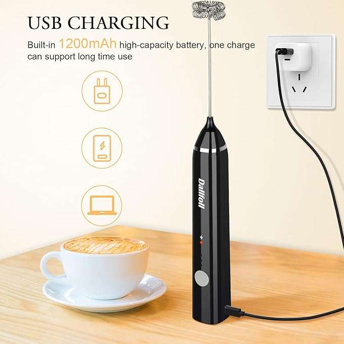 Handheld 1200mAh USB Rechargeable Electric Foam Maker, 3 Speeds with 2 Whisks, Powerful and Fast