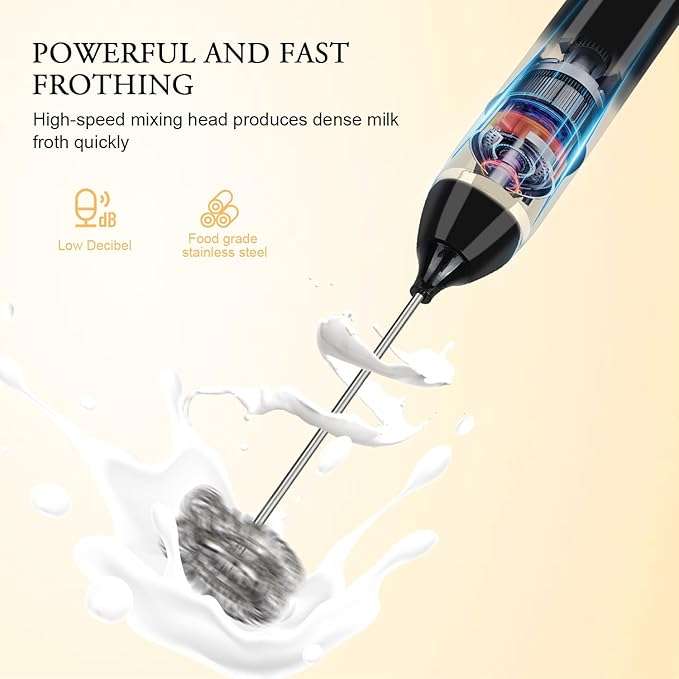 1200mAh USB rechargeable electric foam maker, 3 speeds with 2 whisks, available in black and white