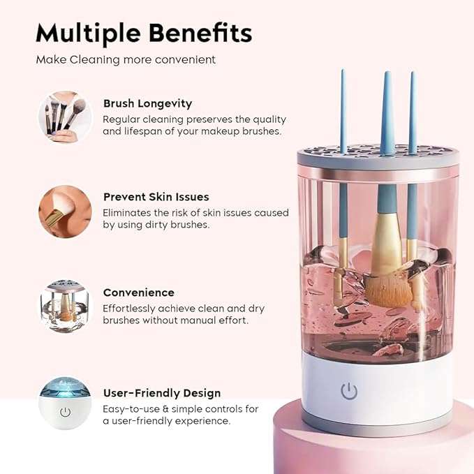 3in1 Automatic Makeup Brush Cleaner Machine with USB Cable, Spinning Electric Makeup Brush Cleaner