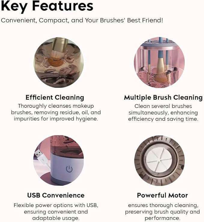 3in1 Automatic Makeup Brush Cleaner Machine with USB Cable, Spinning Electric Makeup Brush Cleaner