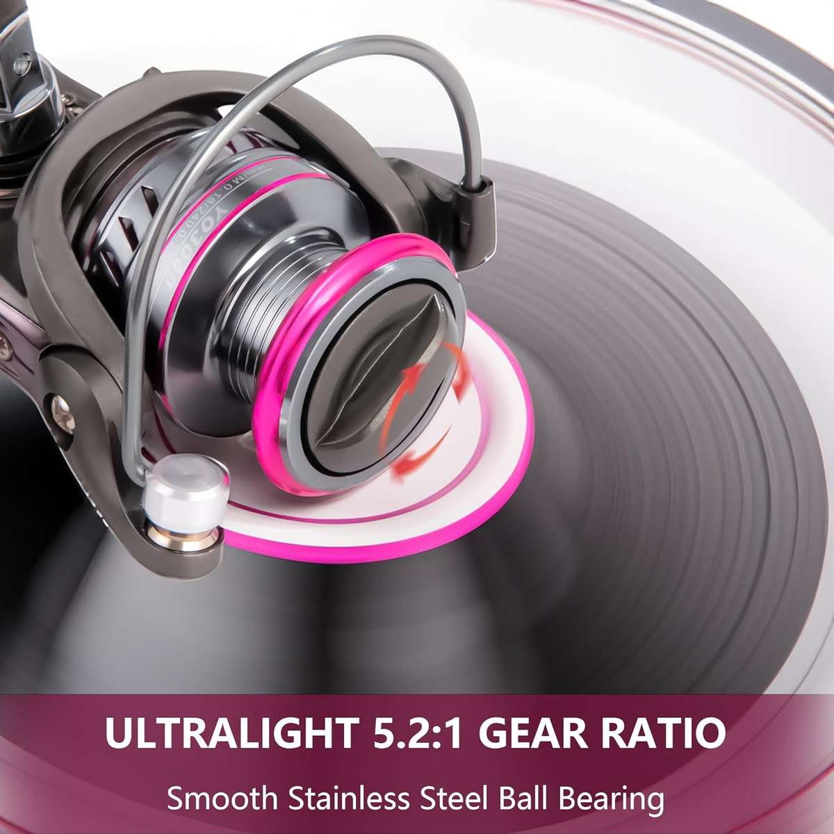 Pink Spinning 6000 Fishing Reel 5.2.1, Stainless Steel Ball Bearing, Dam or Sea, Aluminium Alloy