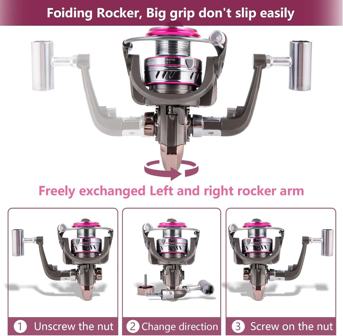 Pink Spinning 6000 Fishing Reel 5.2.1, Stainless Steel Ball Bearing, Dam or Sea, Aluminium Alloy