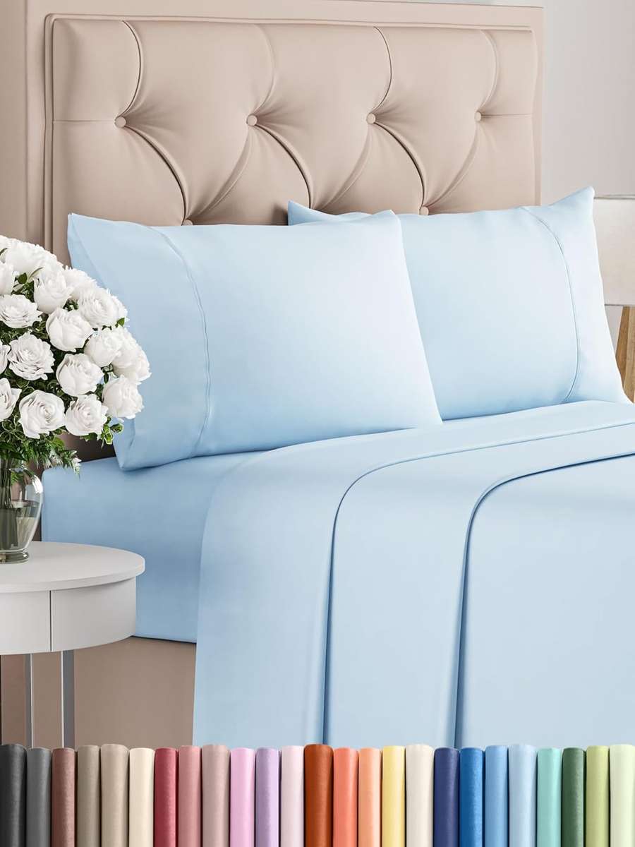 4pc King sheet set, includes 1x flat sheet, 1 x fitted sheet and 2 pillow cases, Baby Blue
