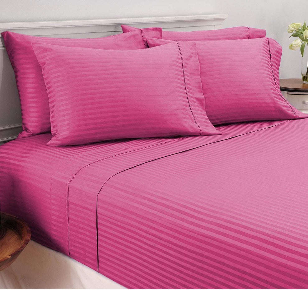4pc Queen Sheet Set, includes 1 Flat sheet, 1 Fitted sheet and 2 Std pillowcases, Hot Pink Lined