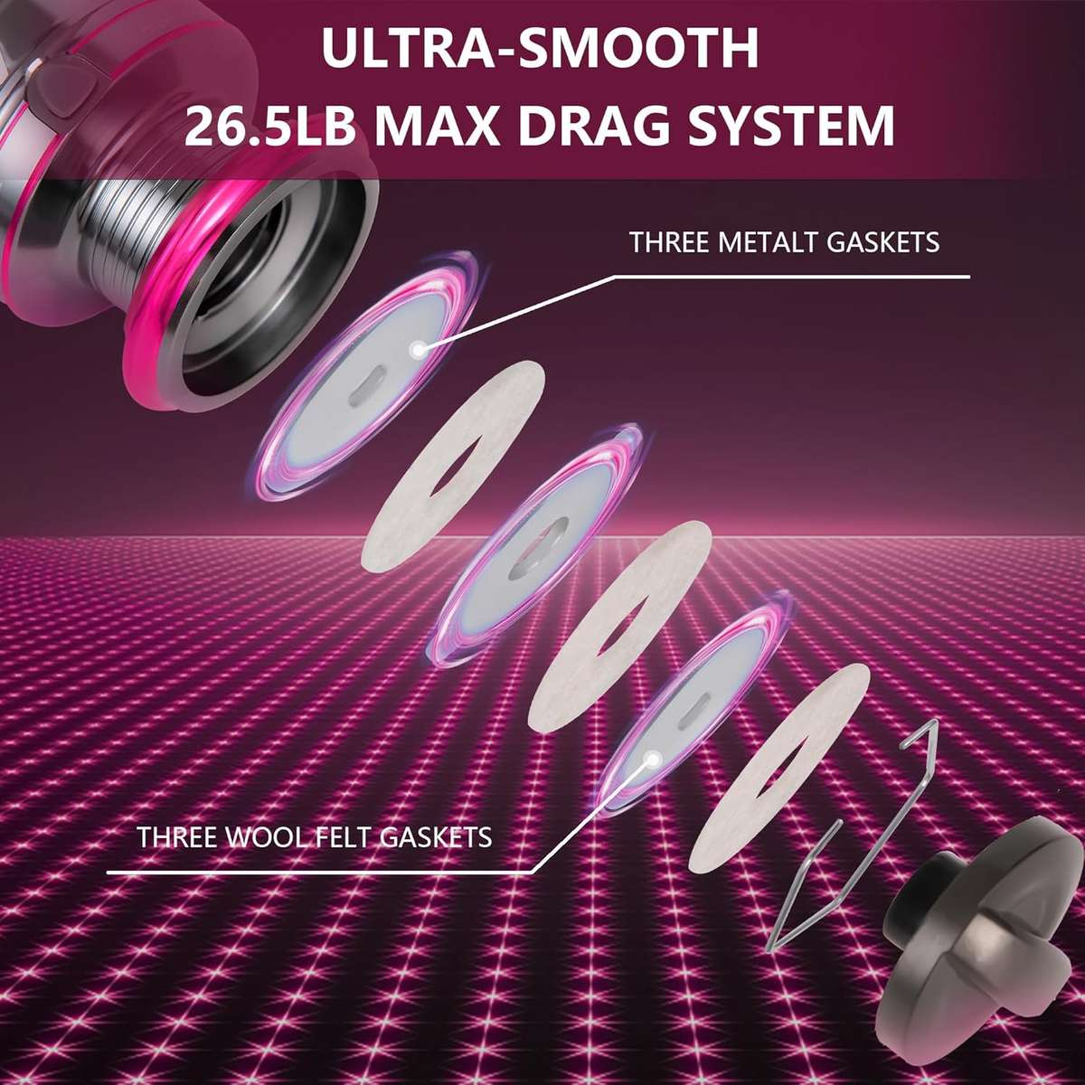 Pink Spinning 6000 Fishing Reel 5.2.1, Stainless Steel Ball Bearing, Dam or Sea, Aluminium Alloy