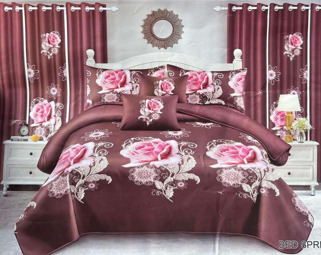 5pc Queen Set, Bedspread, 2 standard + 2 continental pillow cases