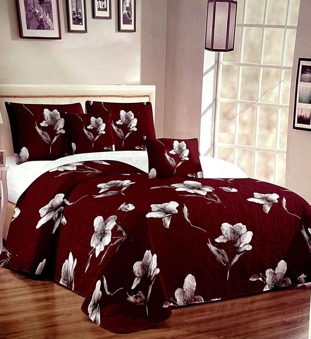 5pc Queen set bedspread , 2 standard + 2 continental pillow cases