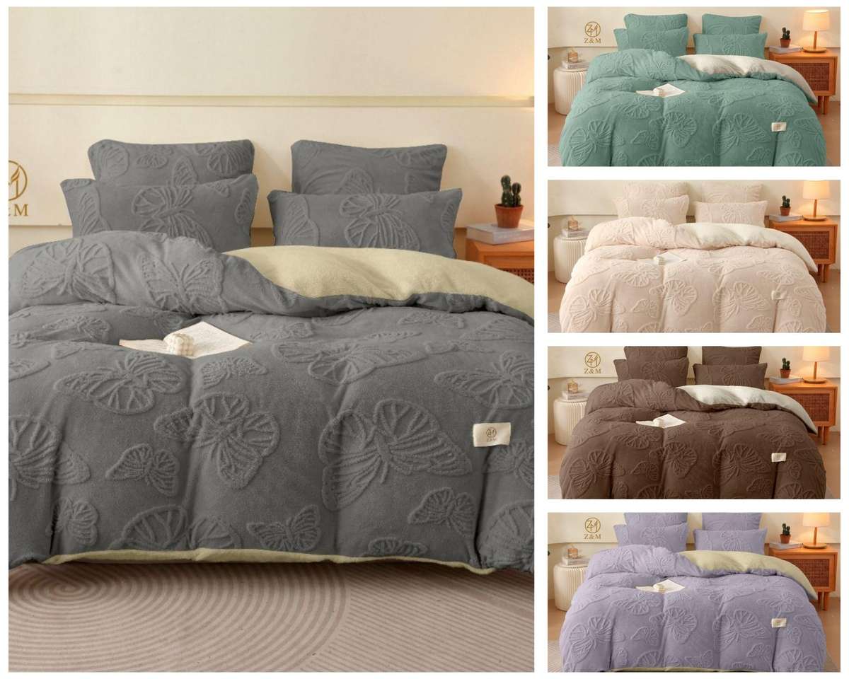 5Pc Butterfly Geometric Sherpa Fleece Comforter Set, Choose Colour and size (Queen or Double)
