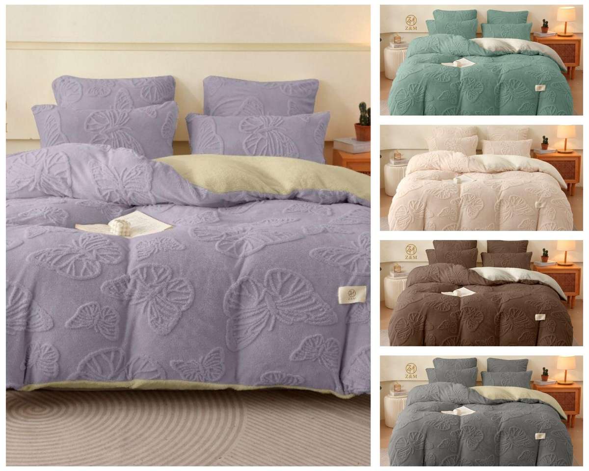 5Pc Butterfly Geometric Sherpa Fleece Comforter Set, Choose Colour and size (Queen or Double)