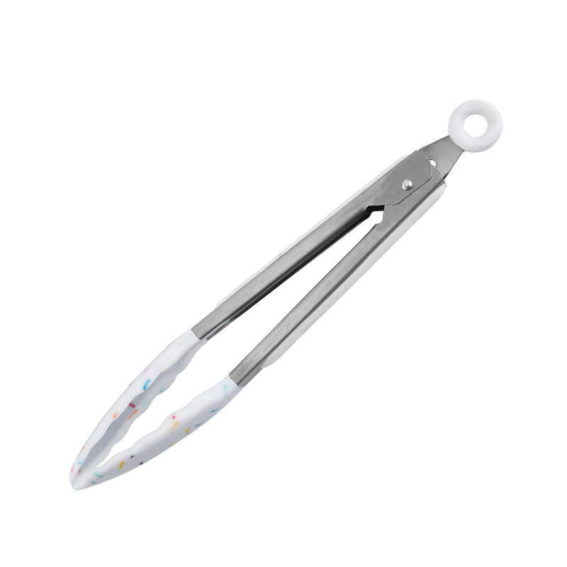 3Pc White confetti speckled silicone baking set, with wooden handle