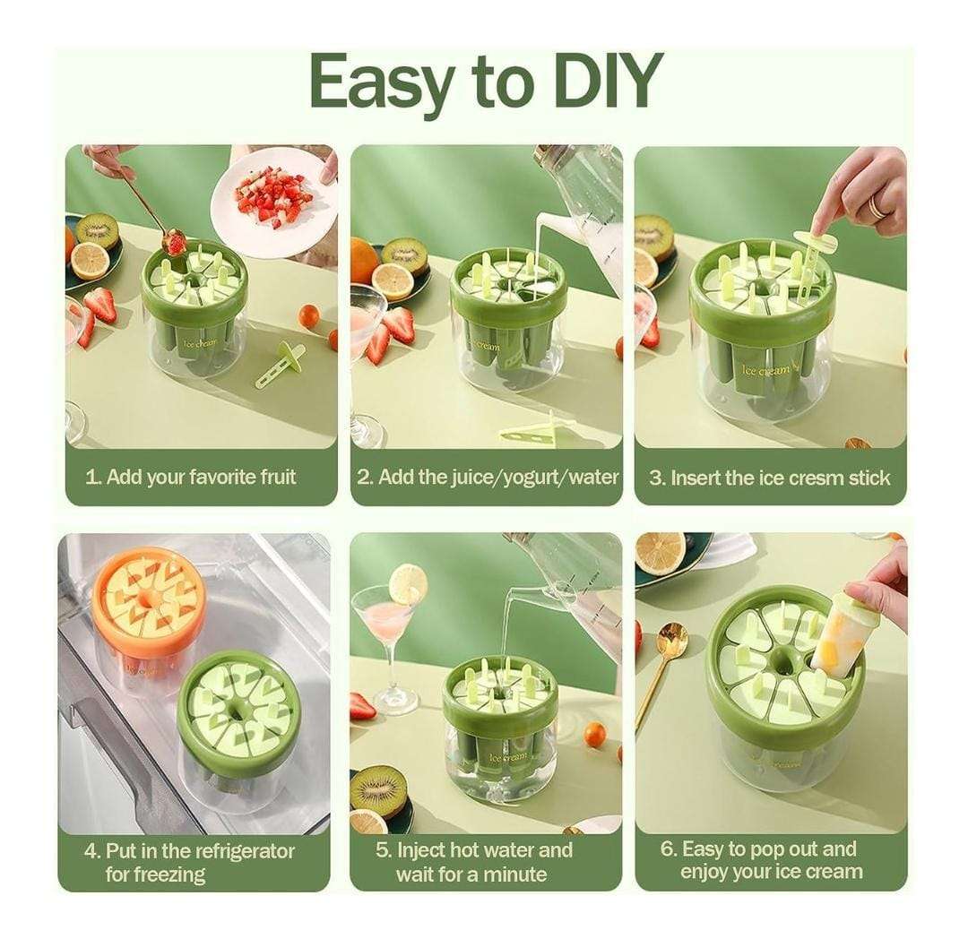 Reusable Popsicle Ice-Cream Stick Mold, 8 holes and 8 reusable sticks, 2 Colors available