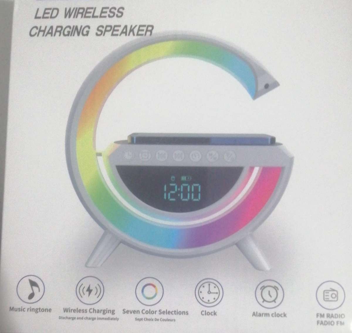 LED Wireless Charging Speaker, with Clock, Alarm Clock, FM Radio, Seven Color Selection