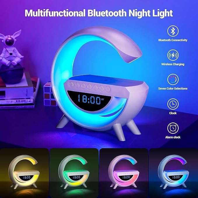 LED Wireless Charging Speaker, with Clock, Alarm Clock, FM Radio, Seven Color Selection
