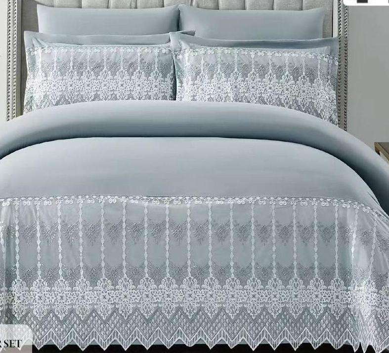 6pc Queen set, duvet cover, flat sheet, 2 standard pillow cases, 2 scatter cushion cases, latte grey