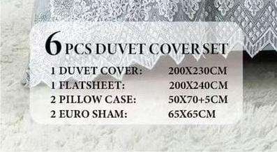 6pc Queen set, duvet cover, flat sheet, 2 standard pillow cases, 2 scatter cushion cases, latte grey