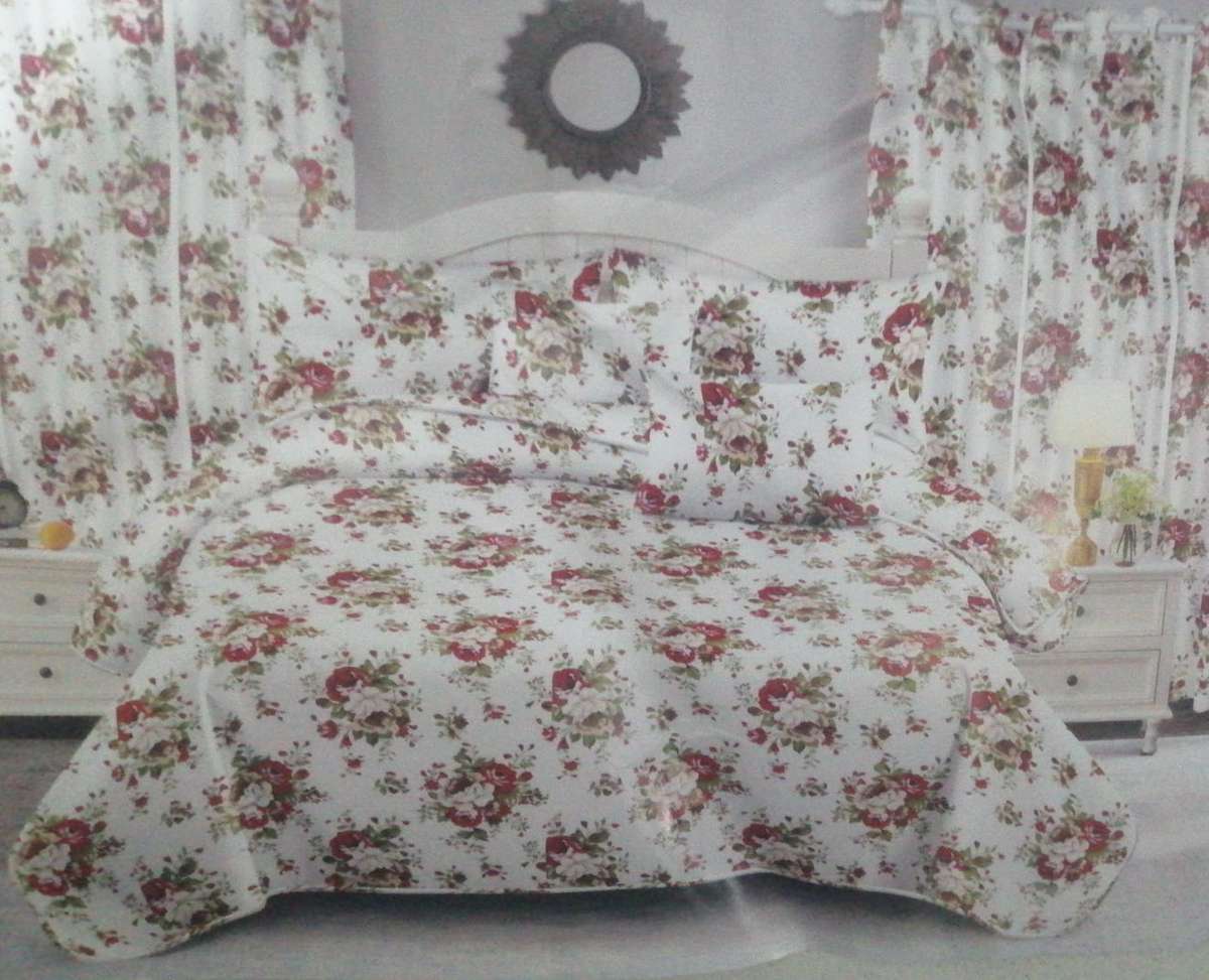 6pc Queen Set Floral Duvet Cover, 2 standard + 2 continental pillow cases, 1x flat sheet