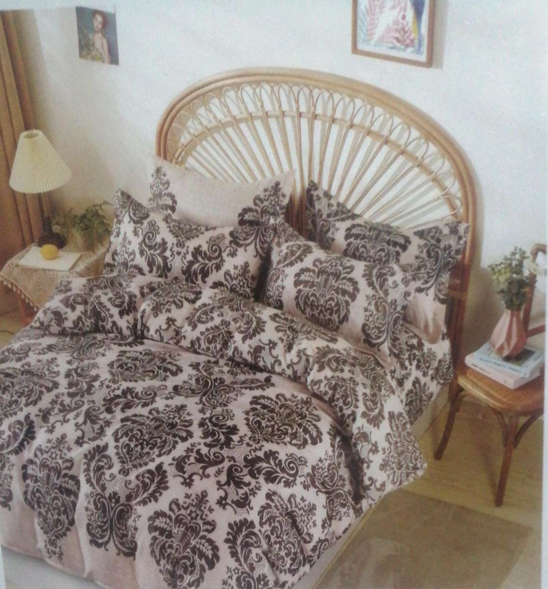 6pc Queen Set Duvet Cover, 2 standard + 2 continental pillow cases, 1x flat sheet