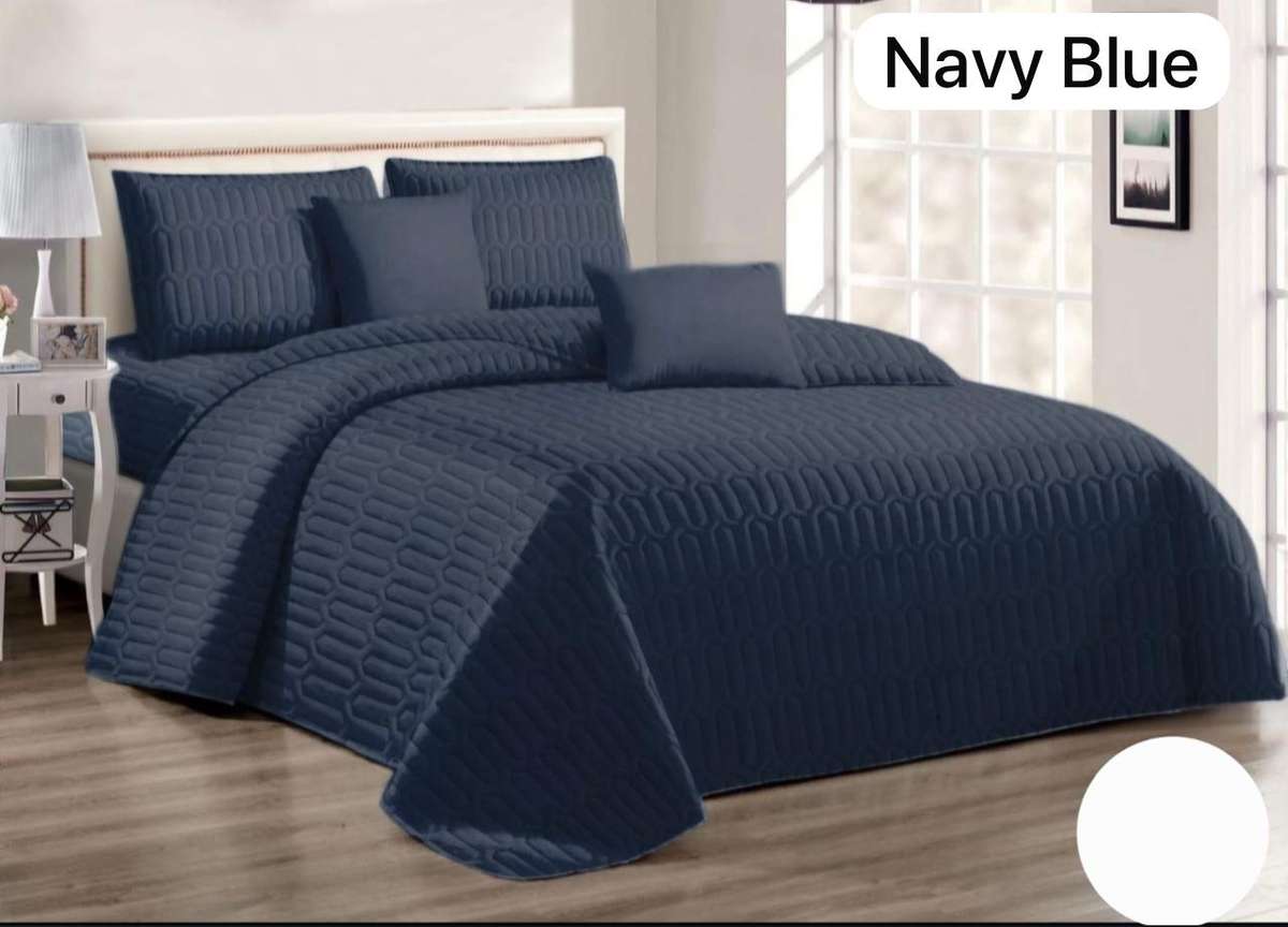 5Pcs Navy Blue Queen Quilt Set
