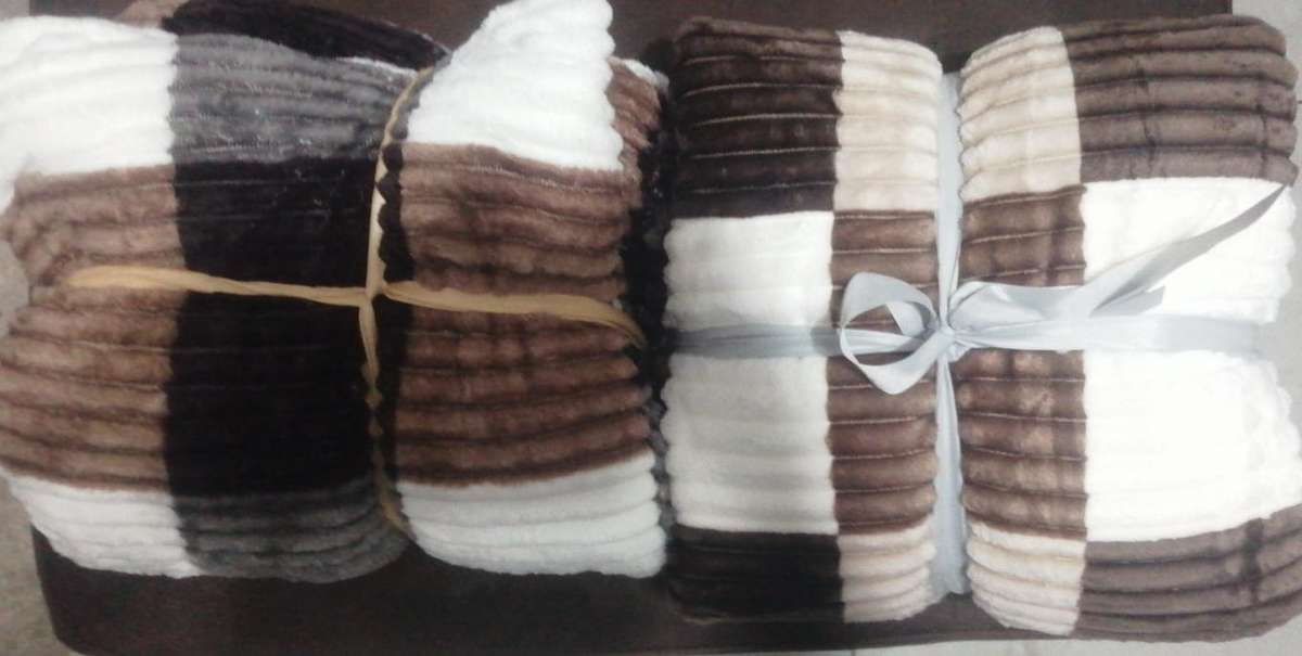 Queen Size Sherpa Wool Cozy Warm Multi Coloured Throw Blanket, 2 designs available, also in Double