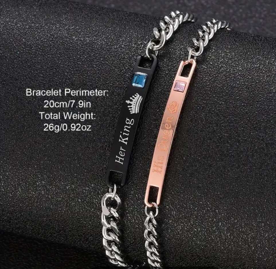 4pcs/set Couple Quartz Watch Analog Silicone Band Wrist Watch & Her King His Queen Bracelets