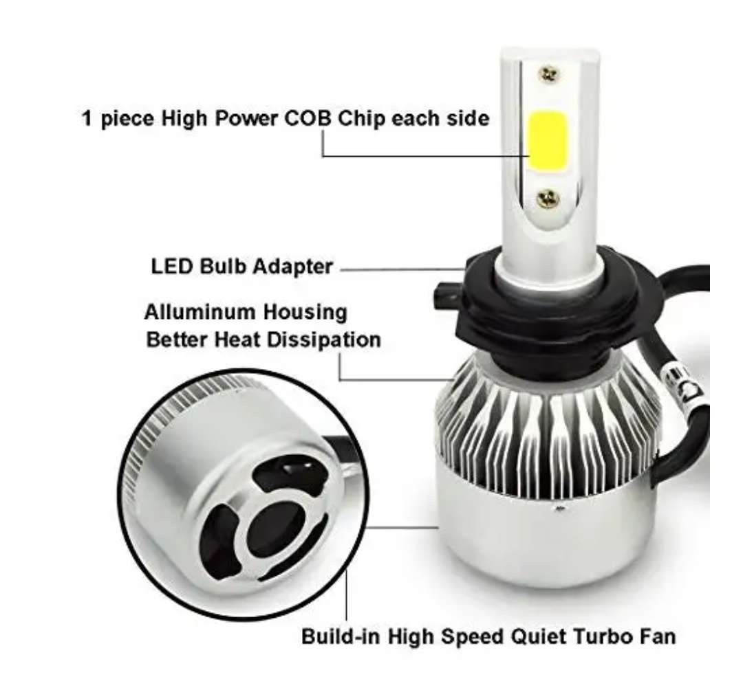 2Pc Set C6 LED Headlight Kit H7-6000k 3800 lumens, 30 000 hours lifespan, all in one compact design