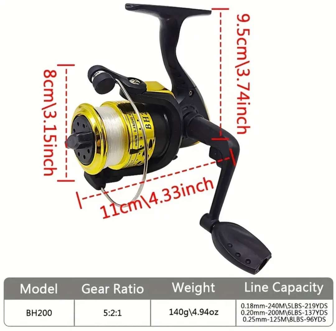 200 Series Premium Spinning Fishing Reel with Line - Smooth Drag System, Corrosion-Resistant Gear