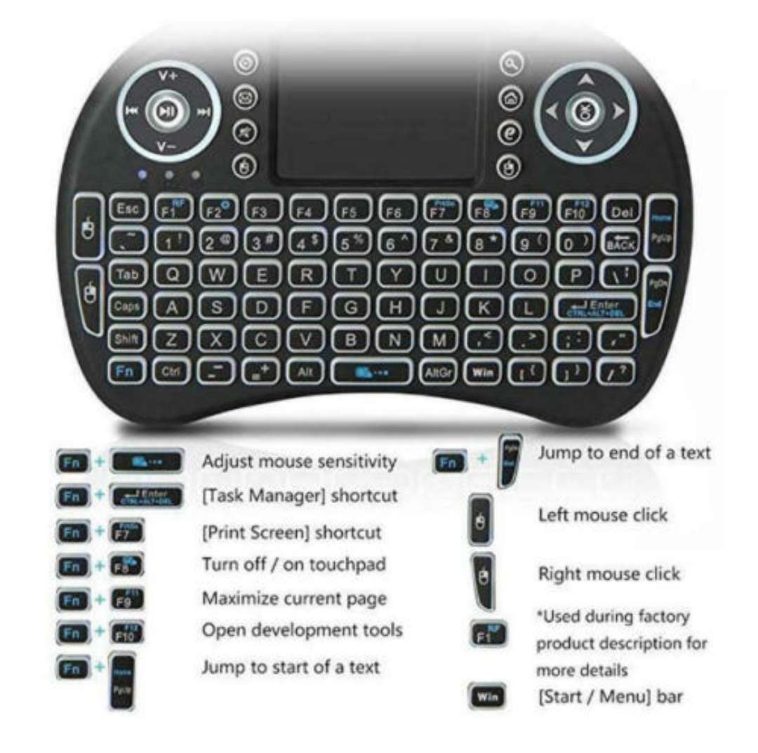 2.4GHz Wireless Handheld Keyboard with backlights, For Android Tv Box, PC or Google TV Box .