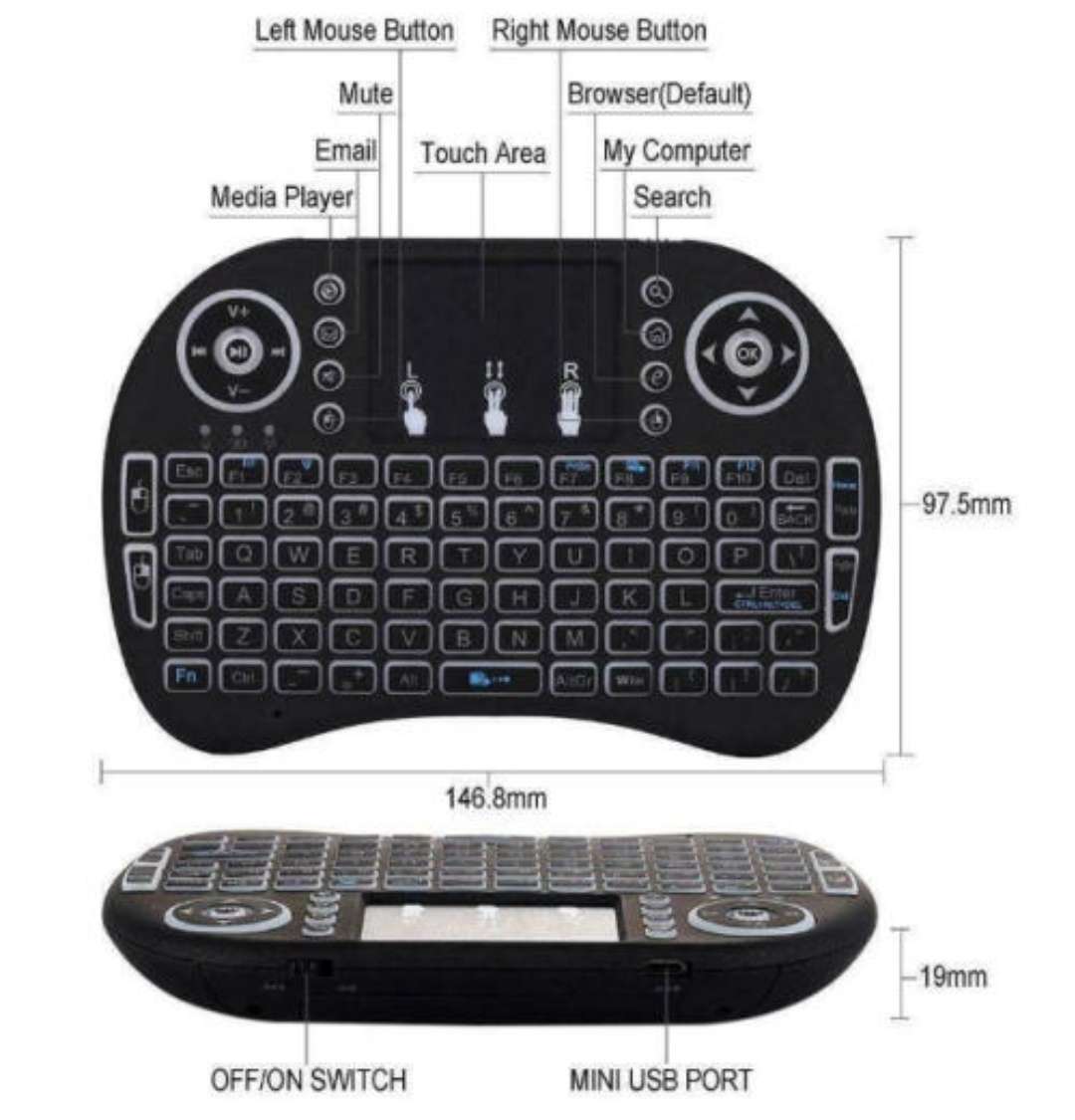 2.4GHz Wireless Handheld Keyboard with backlights, For Android Tv Box, PC or Google TV Box .
