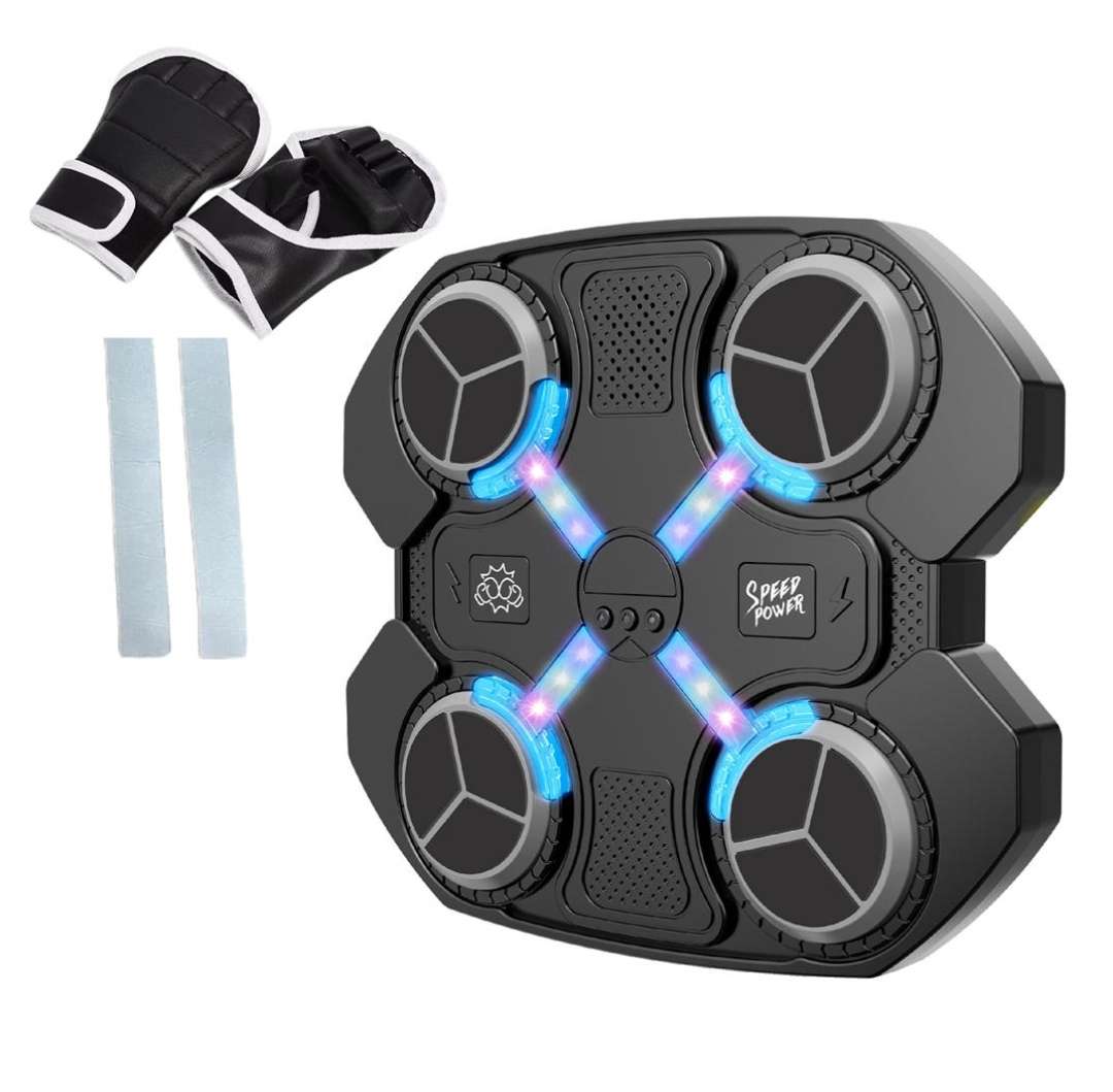 Music Boxing Machine, Includes Boxing Gloves, 3 Strike Speed Adjustment, Built-in Lighting System