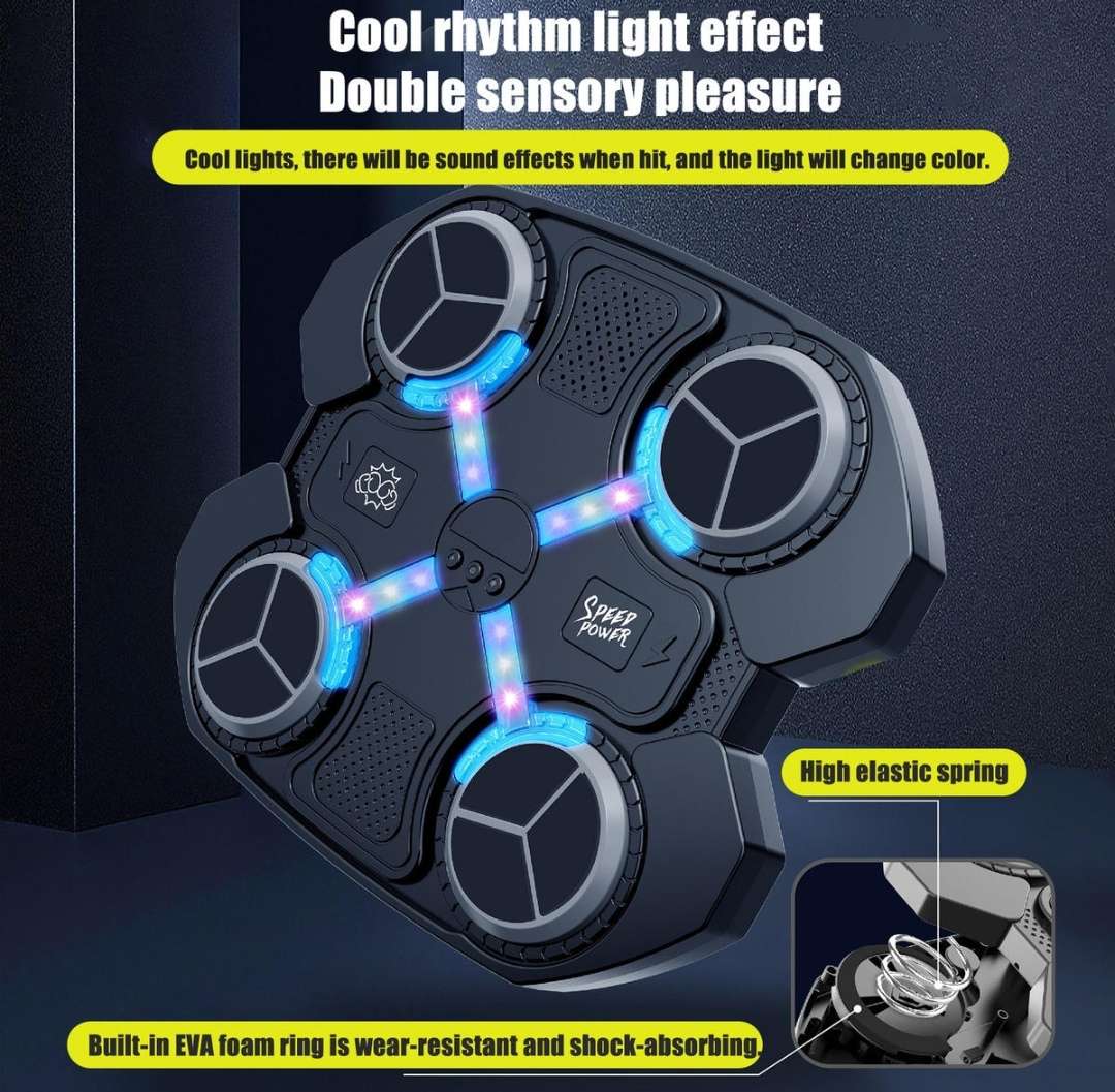 Music Boxing Machine, Includes Boxing Gloves, 3 Strike Speed Adjustment, Built-in Lighting System