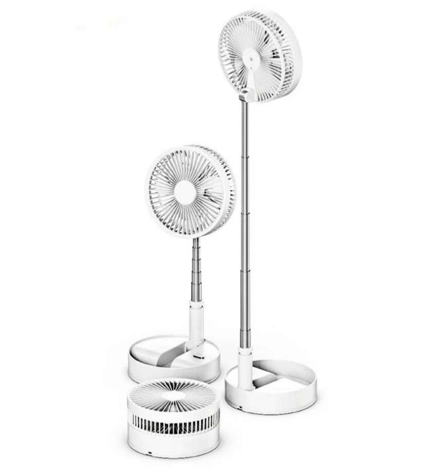 8-inch Recharge foldaway & standing fan, 180° angle adjust, 4 speeds, extend to 90cm, white or black