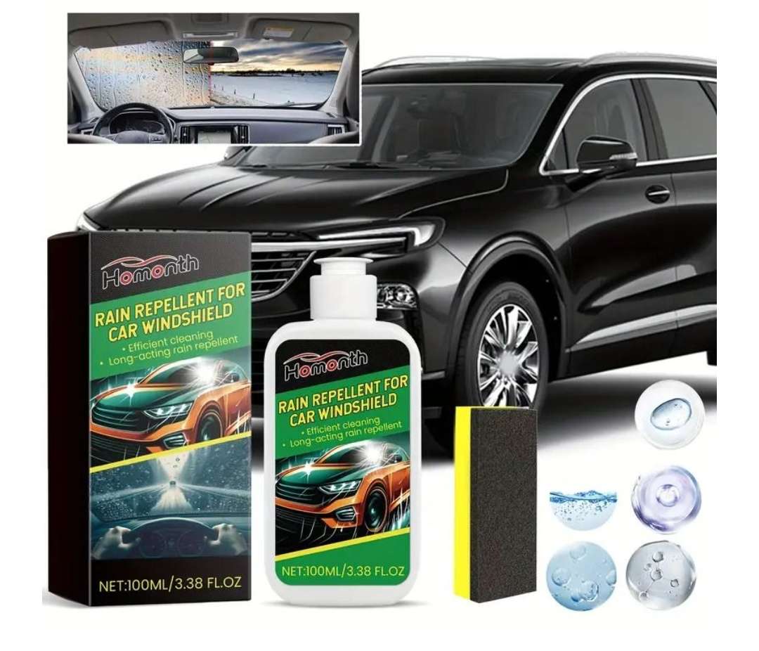 Rain Repellent for Car Windshield, 100ml, with Applicator Sponge, Stain Remover & Renewal Agent