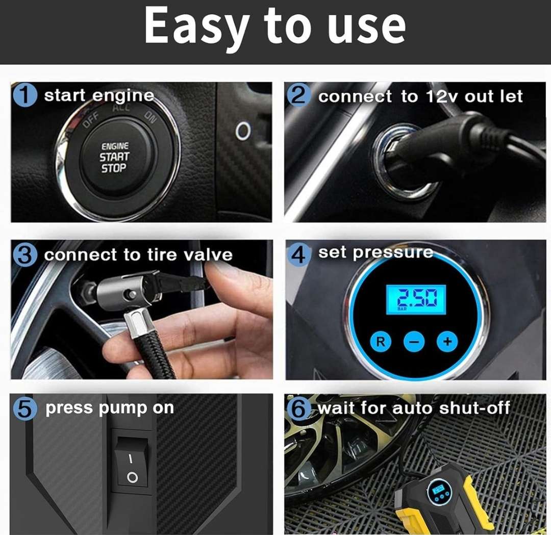 Digital Air Compressor Car Automatic Pump Portable Tire Inflator with LED Light DC 12V