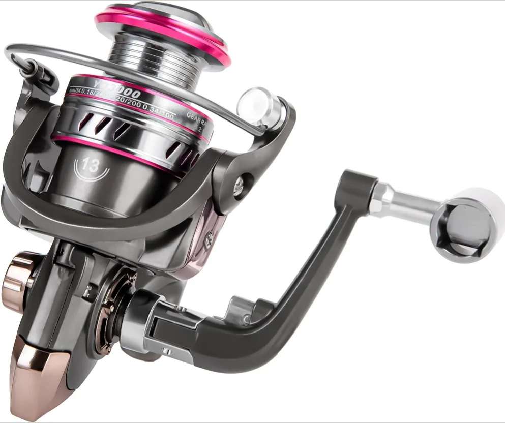Pink Spinning 6000 Fishing Reel 5.2.1, Stainless Steel Ball Bearing, Dam or Sea, Aluminium Alloy