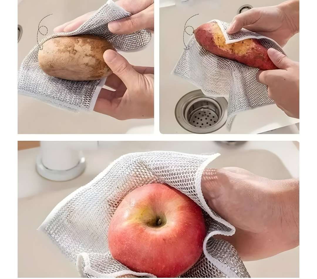 10pc Stainless steel mesh multi purpose cleaning cloths 20cm x 20cm, must have in every kitchen