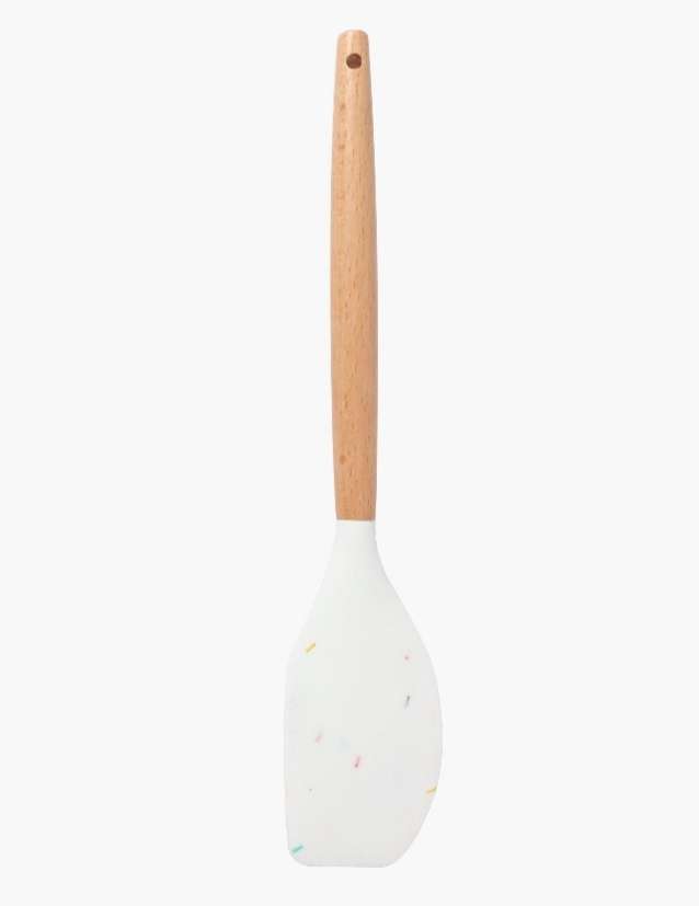 3Pc White confetti speckled silicone baking set, with wooden handle