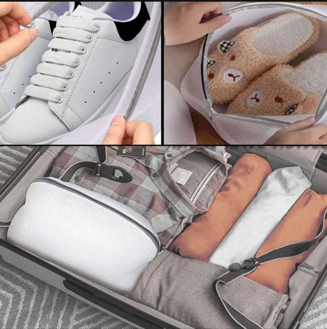 Laundry protective shoe washing & storage bag with 2 adjustable shoe trees, underwear bag