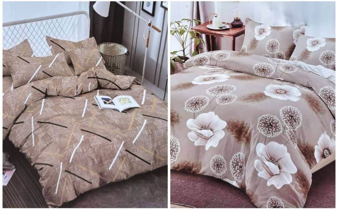 6pc Queen set duvet cover, 2 standard + 2 continental pillow cases, 1x flat sheet, 3 designs