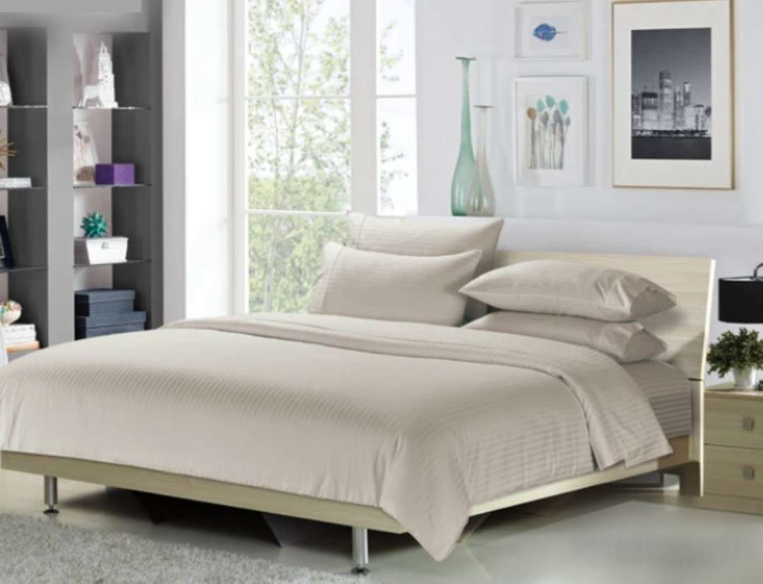 4pc Queen sheet set, includes 1x flat sheet, 1 x fitted sheet and 2 pillow cases, beige/natural