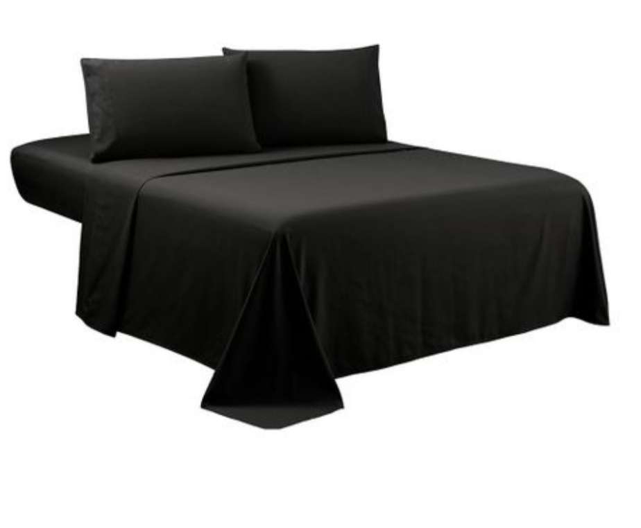 4pc King sheet set, includes 1x flat sheet, 1 x fitted sheet and 2 pillow cases, black