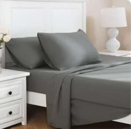4pc King sheet set, includes 1x flat sheet, 1 x fitted sheet and 2 standard pillow cases, grey