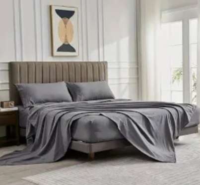 4pc King sheet set, includes 1x flat sheet, 1 x fitted sheet and 2 standard pillow cases, grey