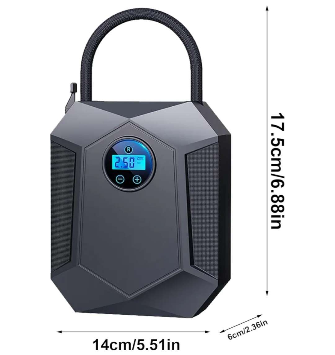 Ultra-Portable Air Compressor, Intelligent Digital Display, preset tyre pressure, 100psi, 30L/min